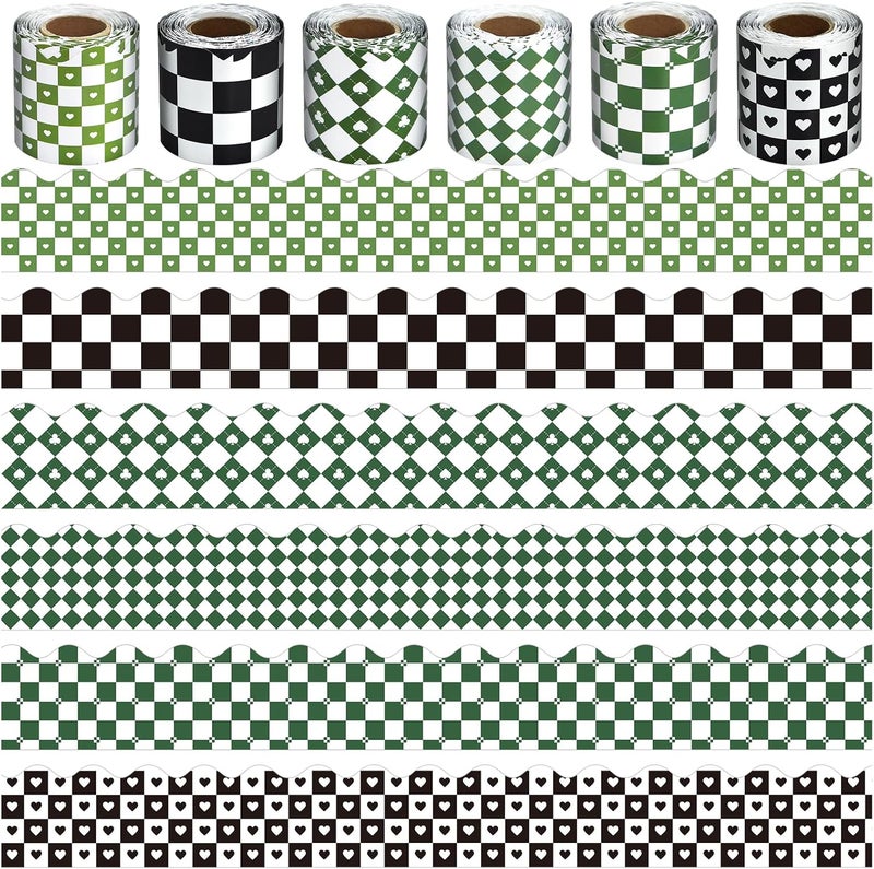 DASTTUIS 6 Rolls 196.8 Ft Checkered Bulletin Board Border Set - Retro Buffalo Plaid Theme Trim - Perfect for Birthday, Classroom, Office & Back-to-School Decorations - Teacher Decor - Image 1